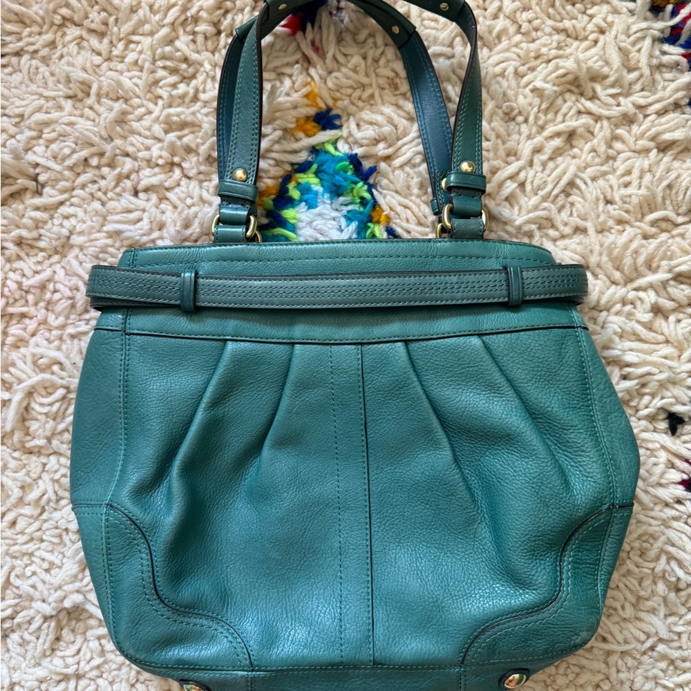 Vintage Coach Teal Pleated Hamptons Leather Shoulder/Carryall Bag - Picture 3 of 9